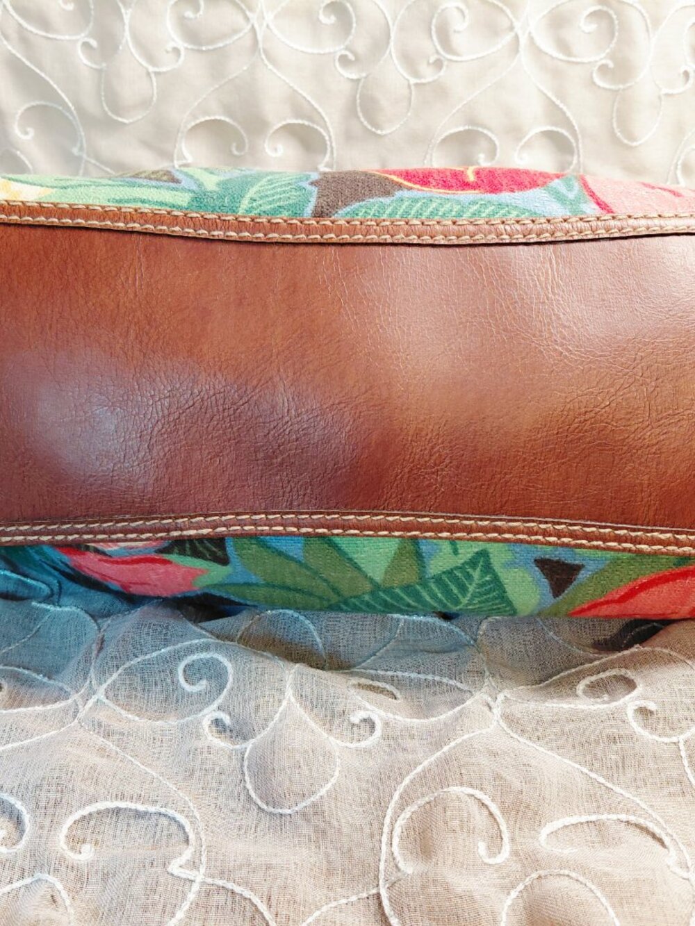 Fossil Vintage Floral Tapestry Leather Satchel Handbag - Picture 5 of 11